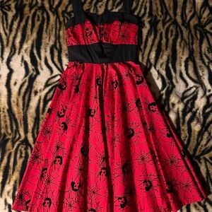 Hell Bunny Red and Black Spider Web Midi Dress